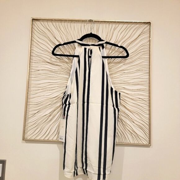 Anthropologie Bishop + Young Ivory Navy Striped High Neck Sleeveless Top Large - Picture 9 of 12